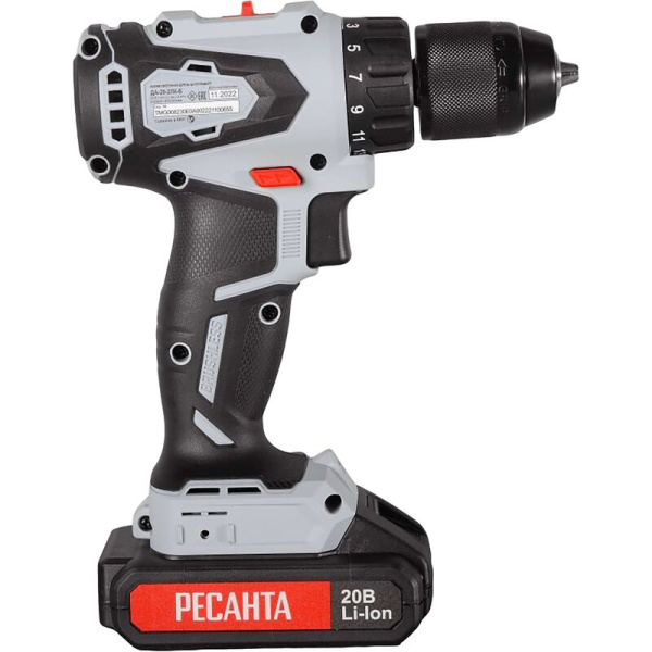 Дрель-шуруповерт аккумуляторная Ресанта ДА-20-2ЛК-Б бесщеточная 2 АКБ x   Li-ion (20 В, 2 Ач)+ЗУ в кейсе (75/14/10)