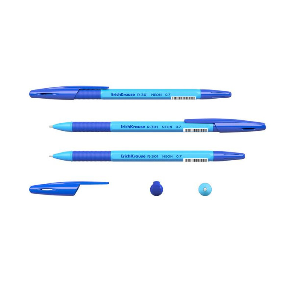 Ручка шариковая неавтоматическая ErichKrause R-301 Neon Stick&Grip  синяя (толщина линии 0.35 мм)