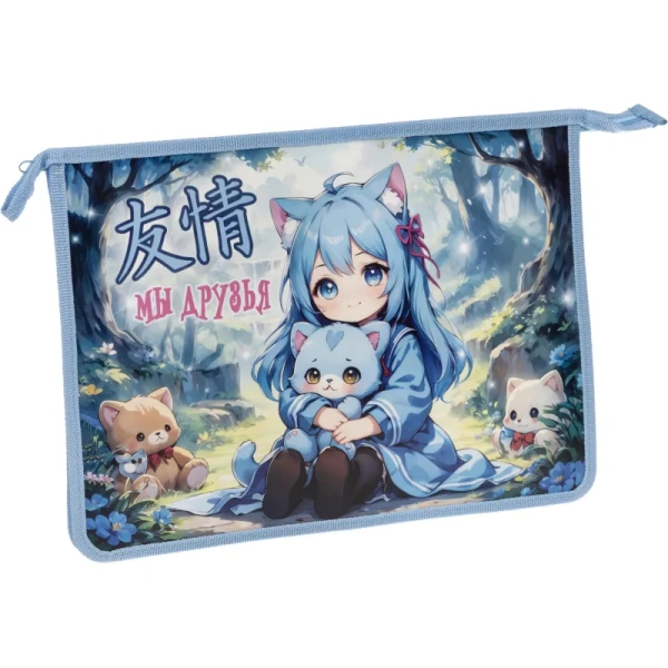 Папка для тетрадей Оникс Аниме малышка А4 с 1 отделением на молнии