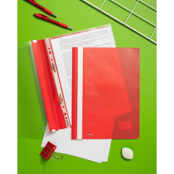 Скоросшиватель пластиковый Комус А4 до 100 листов красный (толщина обложки 0.13/0.18 мм)