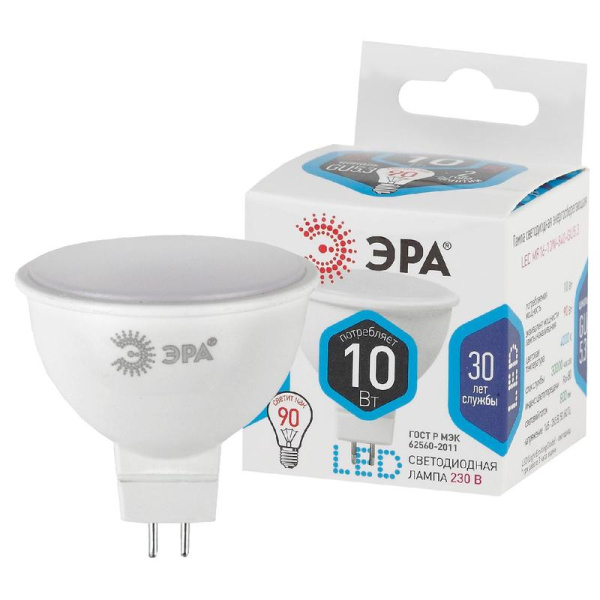Лампа светодиодная Эра Std LED MR16-10W-840-GU5.3 спот 10Вт GU5.3 4000K  800Лм 220В Б0032996