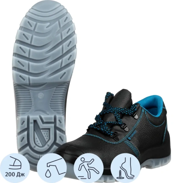 Полуботинки рабочие летние TOPFORT 2 МПП ПУ-ТПУ из натуральной кожи с  металлическим подноском черные размер 41