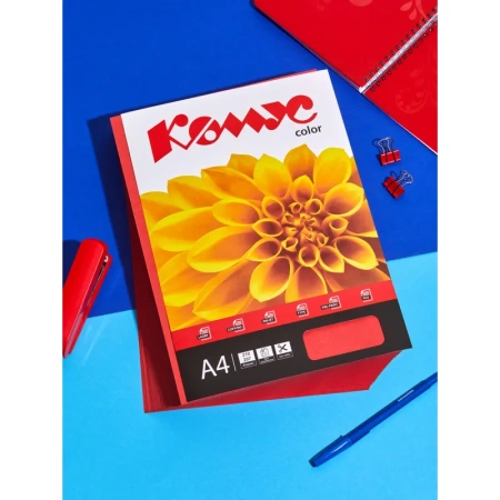 Бумага цветная для печати Комус Color красная интенсив (А4, 80 г/кв.м, 500 листов)