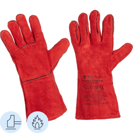 Краги сварщика спилковые TOPFORT пятипалые красные