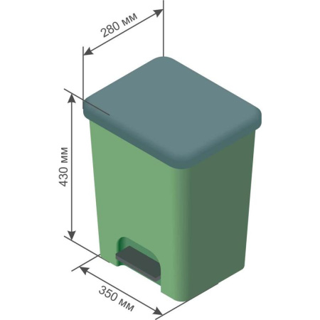 Контейнер-бак мусорный 25 л пластиковый с педалью и крышкой зеленый