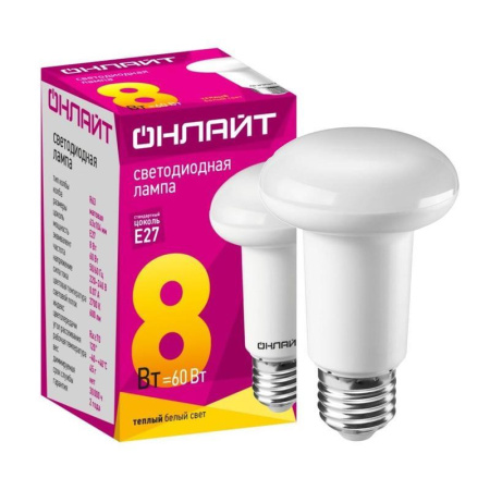 Лампа светодиодная ОНЛАЙТ OLL А 8Вт E27 2700К 600Лм 230В 71653