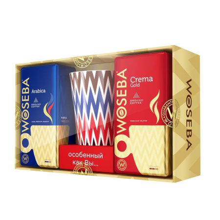 Кофе молотый Woseba Arabica 250 г, Кофе Woseba Crema 250 г + кружка  (промоупаковка)