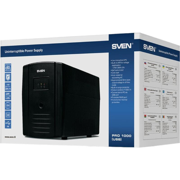 Источник бесперебойного питания Sven Pro 1000 с батареей в комплекте  (SV-013868)