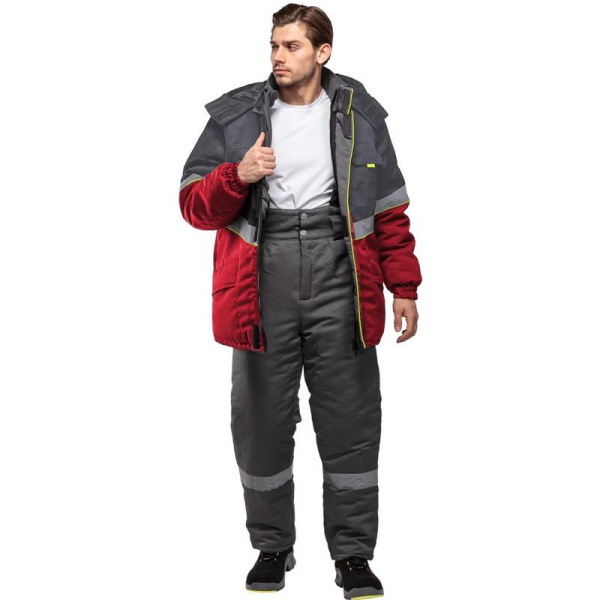 Куртка рабочая зимняя мужская з43-КУ с СОП серая/красная (размер 44-46,  рост 170-176)