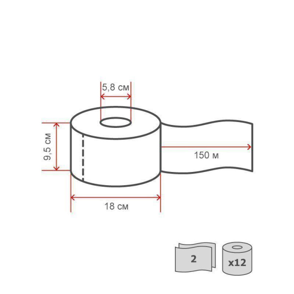 Бумага туалетная в рулонах Focus Jumbo Premium 2-слойная 12 рулонов по  150 метров (артикул производителя 5060405)