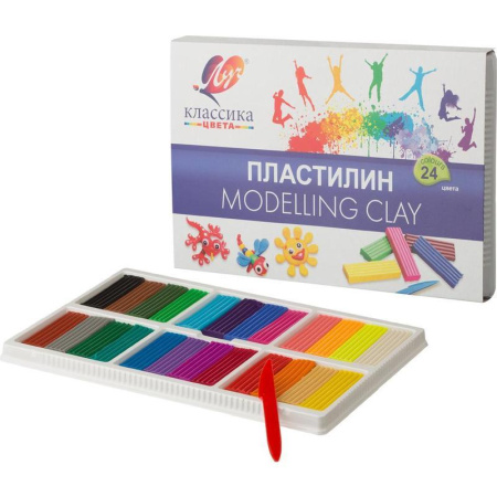 Пластилин классический Луч Классика 24 цвета 480 г со стеком Пластилин классический Луч Классика 24 цвета 480 г со стеком