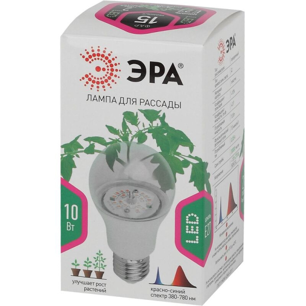 Фитолампа Эра FITO-10W-RB-E27-K красно-синего спектра 10 Вт E27