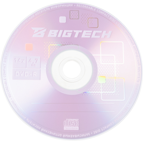 Диск DVD-R BigTech 4.7 ГБ 16x cake box YDVDRB003 (25 штук в упаковке)