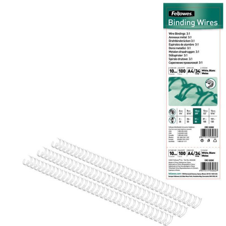 Пружины для переплета металлические Fellowes 10 мм белые (100 штук в упаковке)