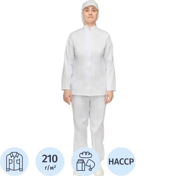 Куртка для пищевого производства у17-КУ ХАССП женская белая с длинным  рукавом (размер 44-46, рост 170-176)