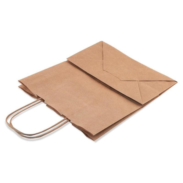 Крафт-пакет бумажный бурый с кручеными ручками 22x12x25 см (250 штук в  упаковке)