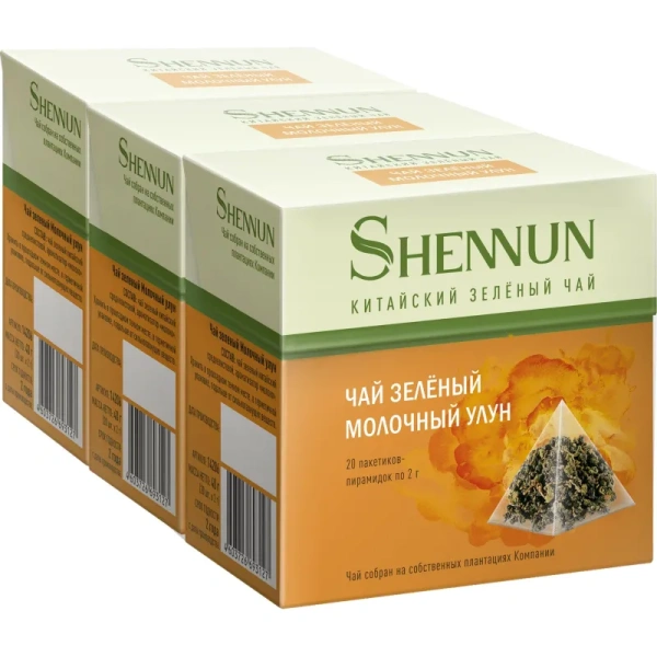 Чай зелёный Shennun Молочный улун 60 пирамидок (3 упаковки по 20 пирамидок)
