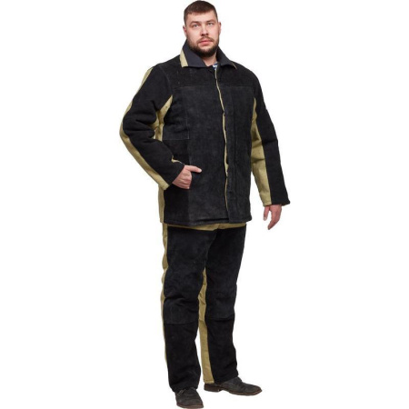 Костюм сварщика брезент-спилок утепленный хаки/черный (размер 56-58, рост 170-176)