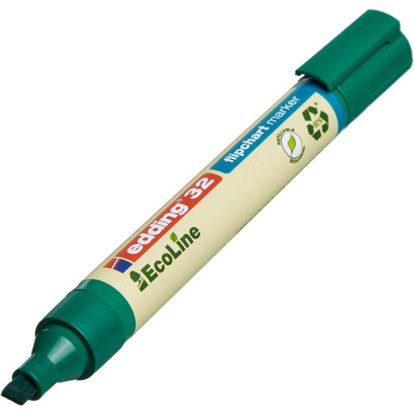 Маркер для бумаги для флипчартов Edding 32/4 Ecoline зеленый (толщина линии 1-5 мм) скошенный наконечник