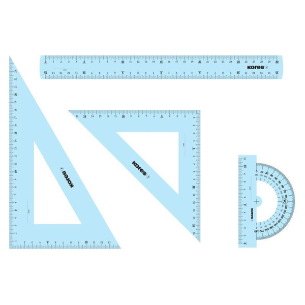Набор чертежный Kores (линейка 30 см, транспортир 12 см, 2 треугольника 21 см)