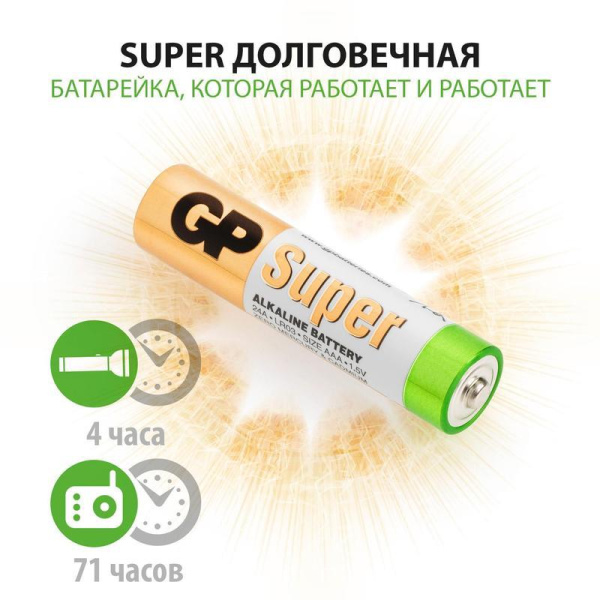 Батарейки GP Super мизинчиковые ААA LR03 (2 штуки в упаковке)