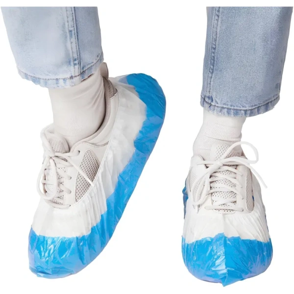 Бахилы одноразовые Elegreen Экстра полиэтиленовые двойные 16 мкм  белые/синие (3 г, 500 пар в упаковке)