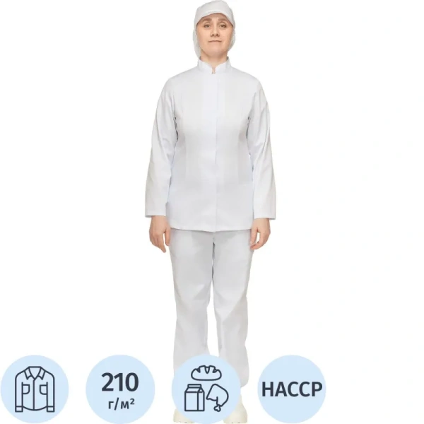 Куртка для пищевого производства у17-КУ ХАССП женская белая с длинным  рукавом (размер 52-54, рост 158-164)