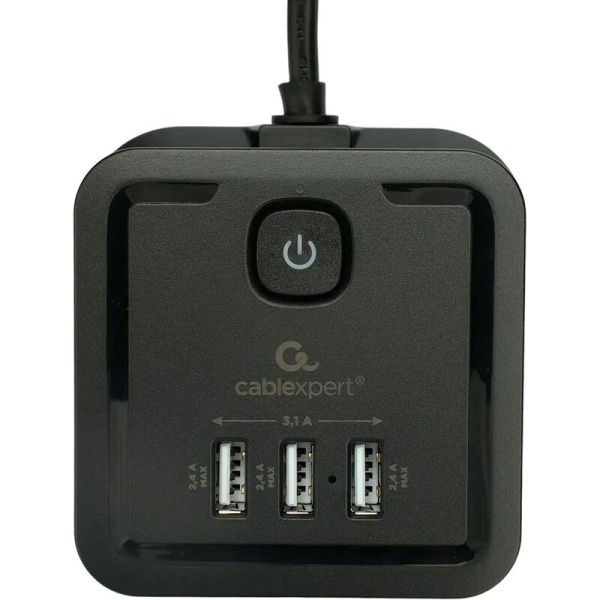 Сетевой фильтр Cablexpert Tower на 4 розетки 2 метра + 3 USB  (TWR-4-U3-B-2)