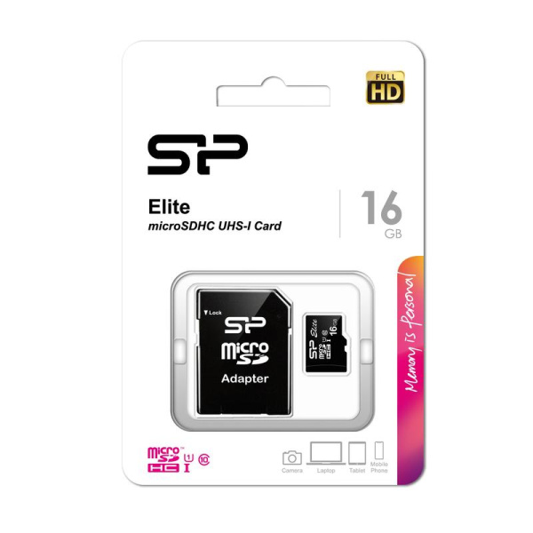 Карта памяти 16 ГБ microSDHC Silicon Power Elite SP016GBSTHBU1V10SP  UHS-I U1