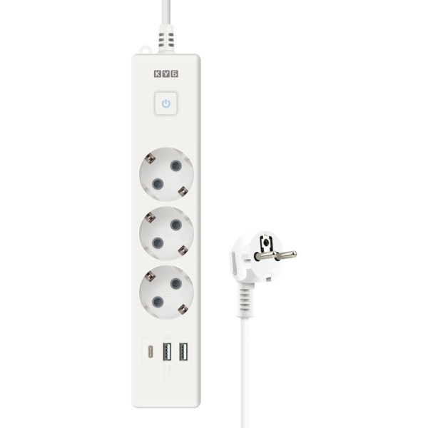 Удлинитель Power Cube 3 розетки + USB 1.9 м с заземлением и выключателем  (PC-5-2M)