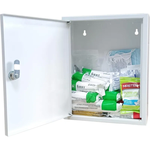 Аптечка первой помощи работникам ФЭСТ по приказу №262н с наполнителем  (металлический шкаф)