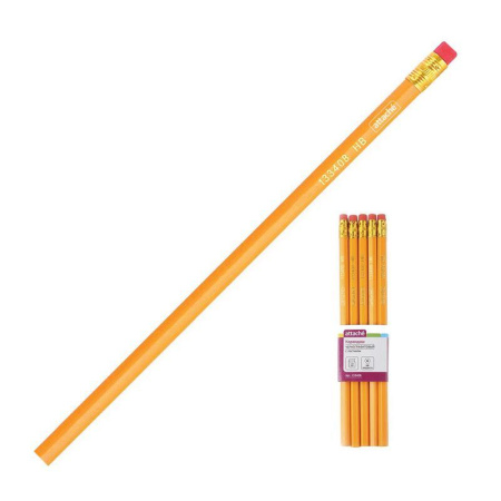 Карандаш Attache, HB, с ластиком, незаточенный