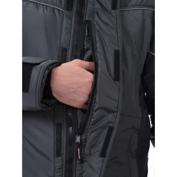 Куртка рабочая зимняя мужская Корсар со светоотражающим кантом  серая/чёрная из ткани дюспо (размер 56-58, рост 170-176)