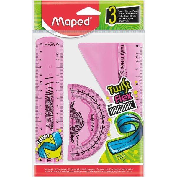 Набор чертежный Maped Twist'n Flex пластиковый цвета в ассортименте  (линейка 15 см, угольник 15 см, транспортир 10 см, 895024)