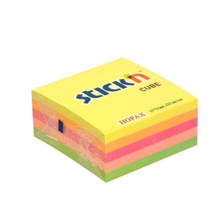 Стикеры Hopax Stick'n 51х51 мм неоновые 5 цветов (1 блок, 250  листов)