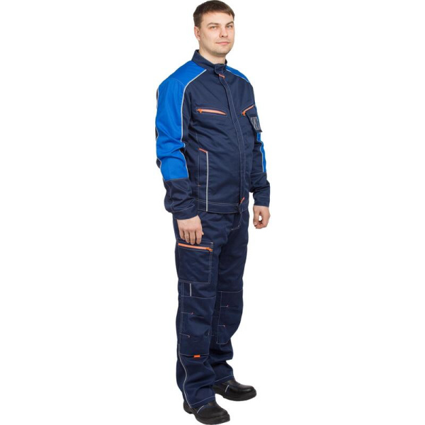 Куртка рабочая летняя мужская л34-КУ с СОП темно-синяя/васильковая  (размер 52-54, рост 182-188)