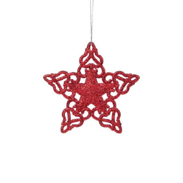 Новогоднее украшение Звезда пластик серебрянное, золотое, красный  (диаметр 10 см)