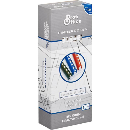 Пружины пластиковые Profi Office (А4, &amp;oslash.10мм, от 45 до 70 листов, белый, 100 шт./уп.)