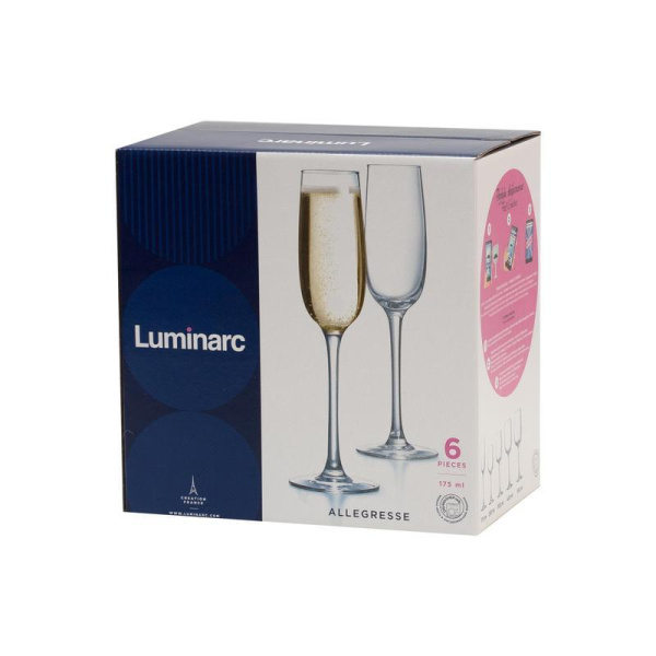 Бокал для шампанского Luminarc Аллегресс стеклянный 175 мл (6 штук в  упаковке)