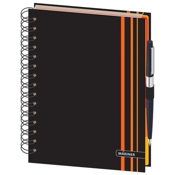Бизнес-тетрадь Mariner Ambition А5 150 листов черная в клетку/линейку 5 разделителей на спирали (148х205 мм)