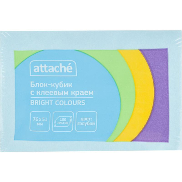 Стикеры Attache Bright colours 76х51 мм пастельные голубые (1 блок,100  листов)