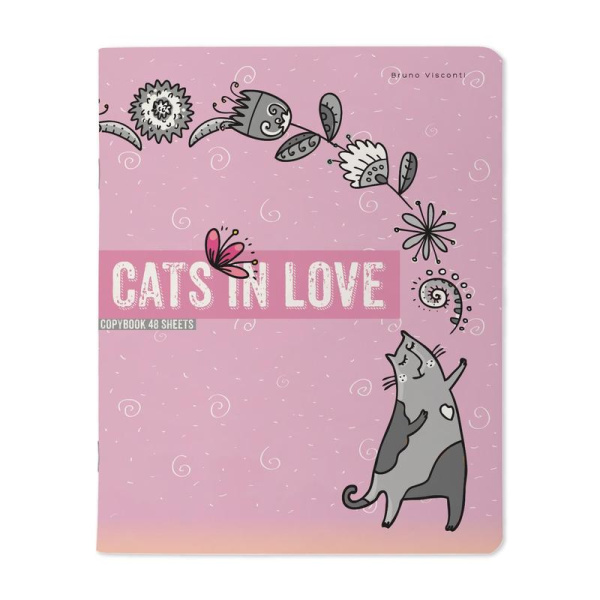Тетрадь общая Bruno Visconti Cats in love А5 48 листов в клетку на  скрепке (5 штук в упаковке, обложка в ассортименте)