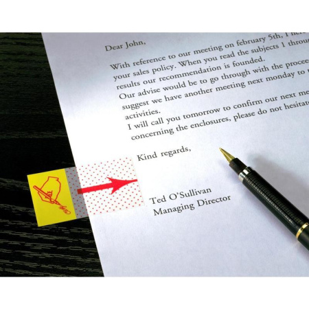 Клейкие закладки Post-it Указатель подписи пластиковые желтые 50 листов 25.4x43.2 мм в диспенсере