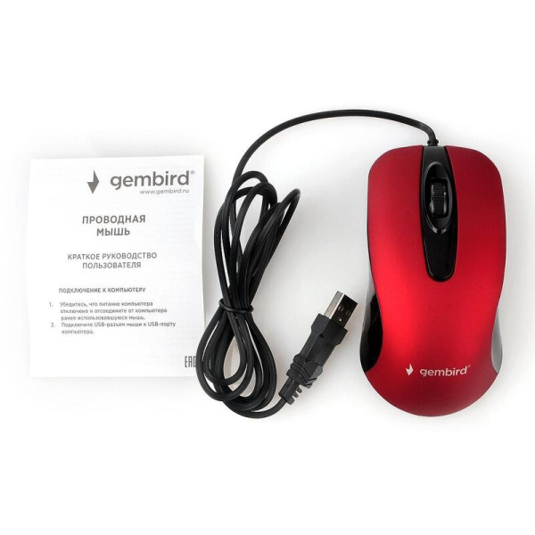 Мышь проводная Gembird MOP-400-R красная