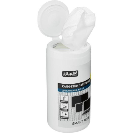 Салфетки влажные Attache Selection для экранов (100 штук в тубе)