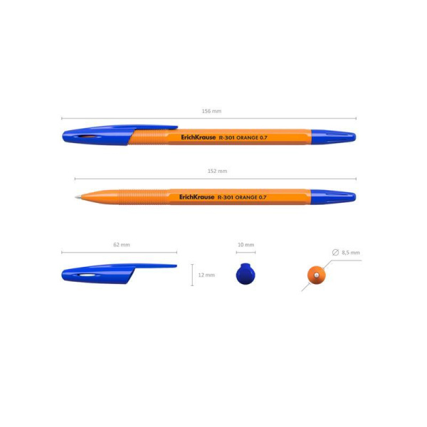 Ручка шариковая неавтоматическая ErichKrause R-301 Orange Stick синяя  (толщина линии 0.35 мм)