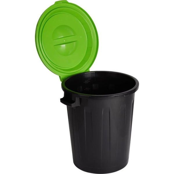 Бак для отходов пластиковый 90 л черный с зеленой крышкой