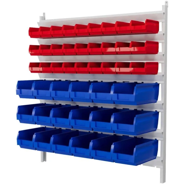 Стеллаж металлический с ящиками (белый/красный/синий, 1130х288х1035 мм)