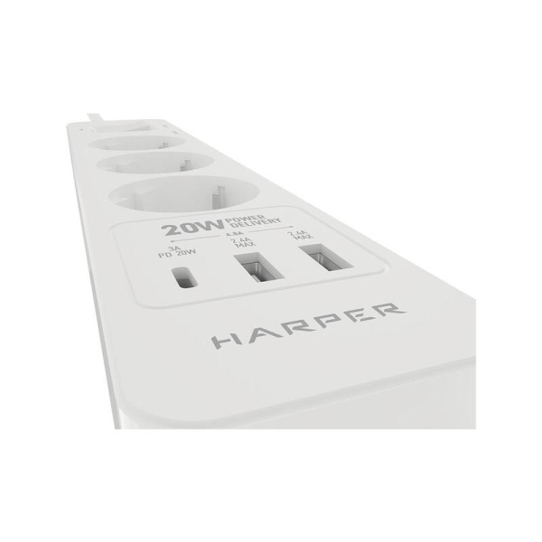 Сетевой фильтр Harper UCH-440 на 3 розетки 5 метров белый (H00003204)