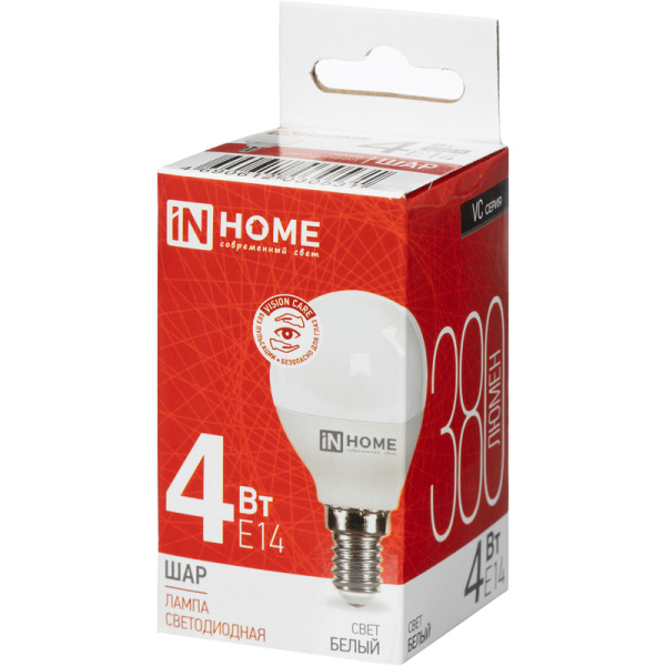 Лампа светодиодная In Home LED-ШАР-VC 4Вт Е14 4000К 380Лм матовая